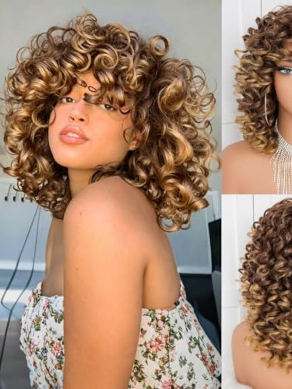 Short Curly Wigs for Women with Bangs Big Bouncy Fluffy Kinky Curly Wig | 14inch